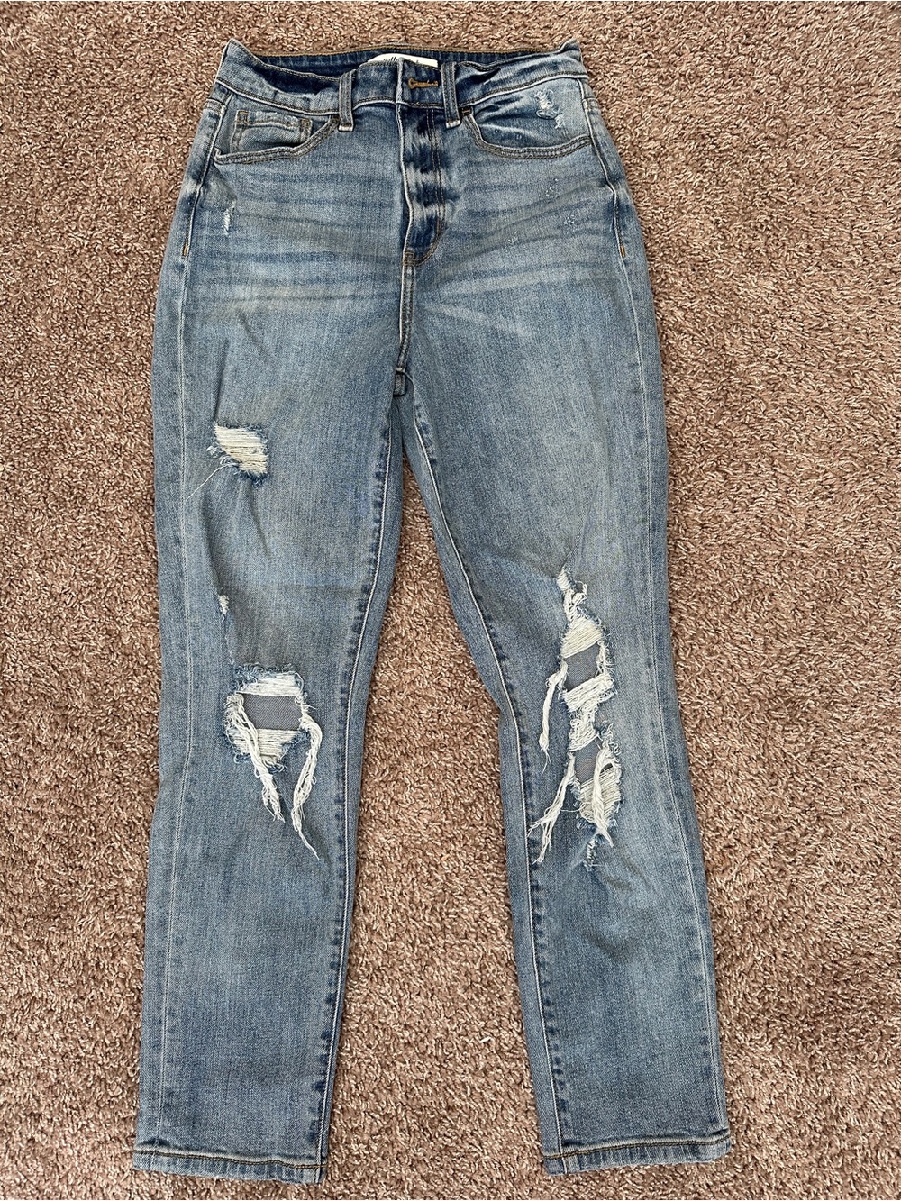 Willow + Root Women’s Mom Jeans 27 Blue Light Wash Distressed Denim, 5-Pocket